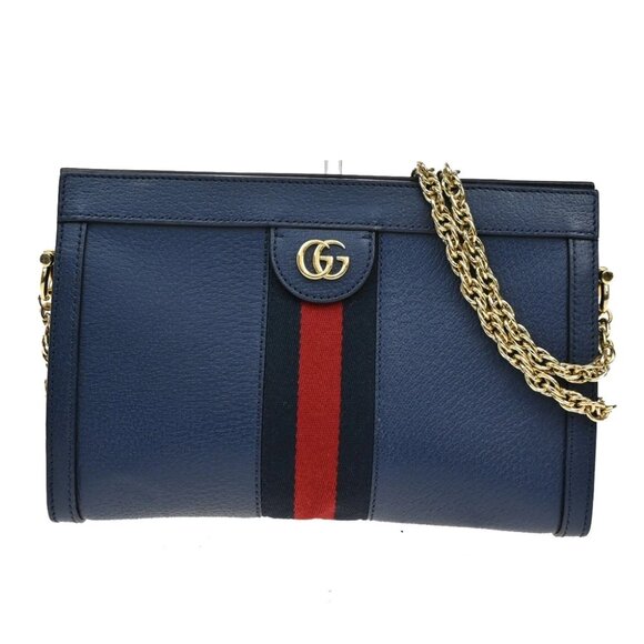 GUCCI GG Logo Ophidia Chain Shoulder Bag Leather Blue GHW Italy 503877 40RL241 - Picture 1 of 16